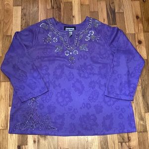 Indigo Moon Women’s Purple Brocade Cotton Long Sleeve Tunic Rayon Size 2X
